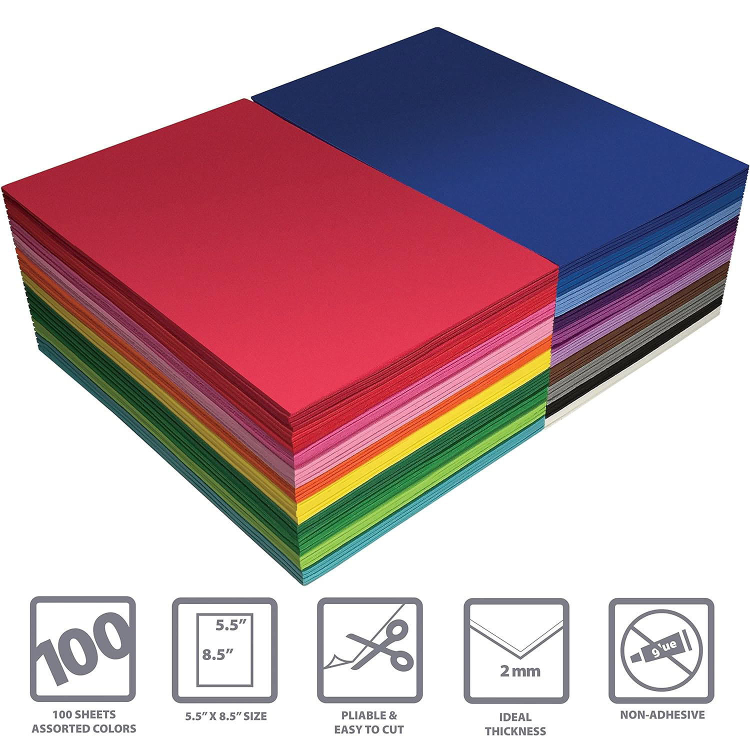 100 Pack Eva Foam Sheets 5.5 x 8.5 Inch Assorted Colors 20 Colors 2mm Thick For Arts And Crafts 100 Sheets By PAIDU