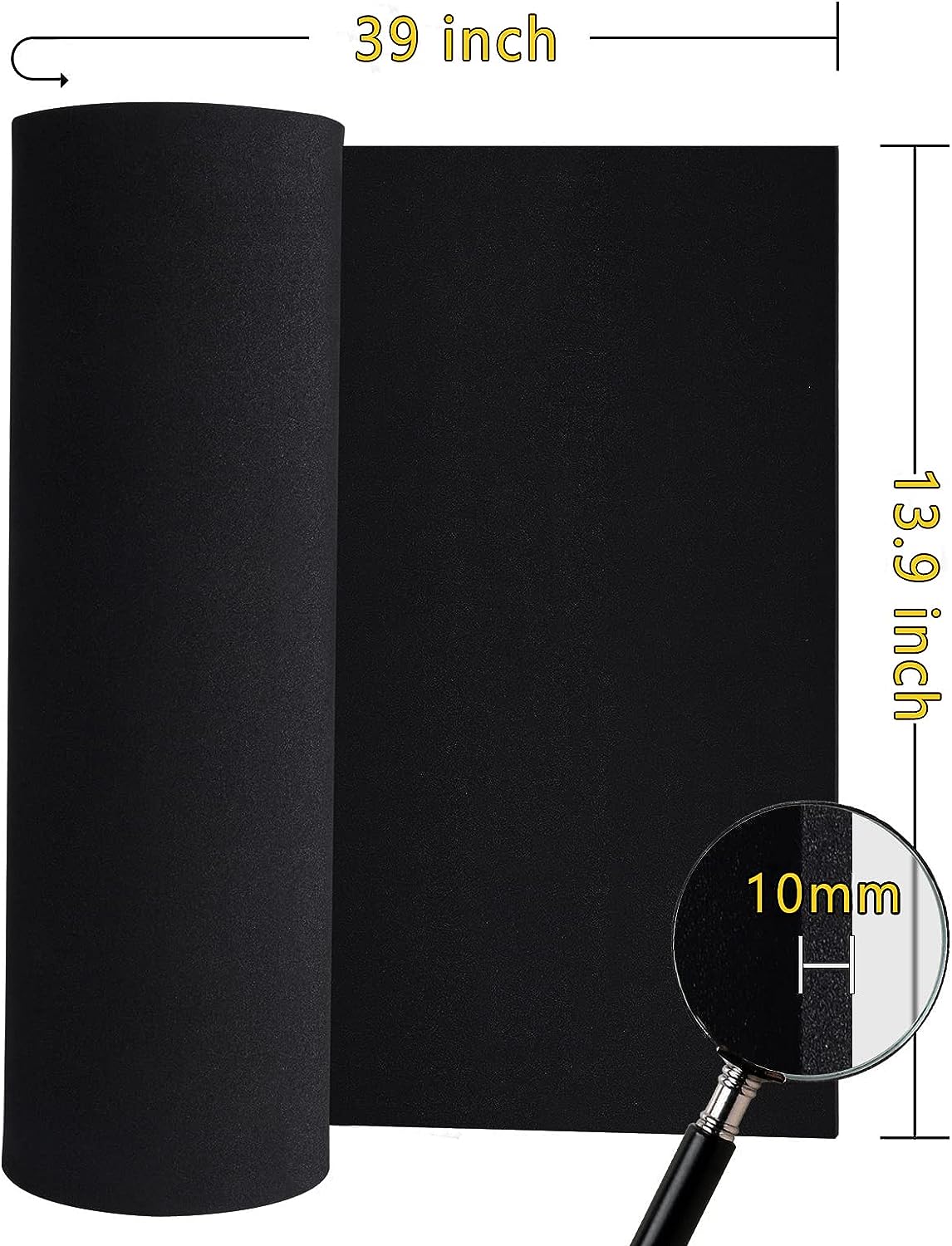 Black Eva Foam Cosplay Sheets Roll Premium Eva Craft Foam 10mm Thick 13.9" x 39" High Density 86kg/m3 For Cosplay Costume Crafts DIY Projects By PAIDU