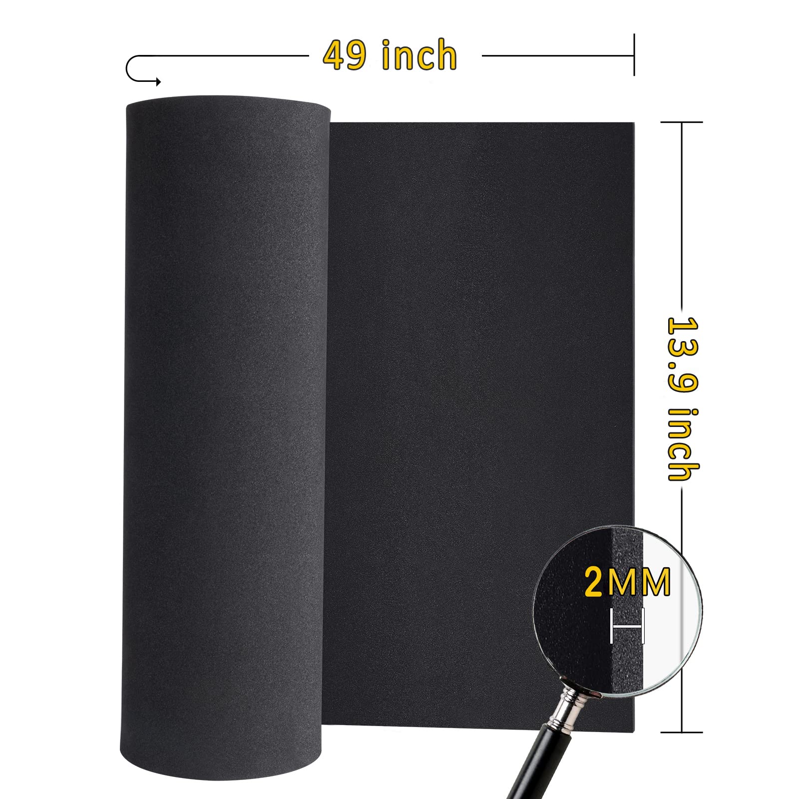 Black eva Foam roll, (1mm to 10mm) Premium Cosplay EVA Foam Sheet,2mm Thick,49"x13.5",High Density 86kg/m3 for Cosplay Costume, Crafts, DIY Projects by PAIDU