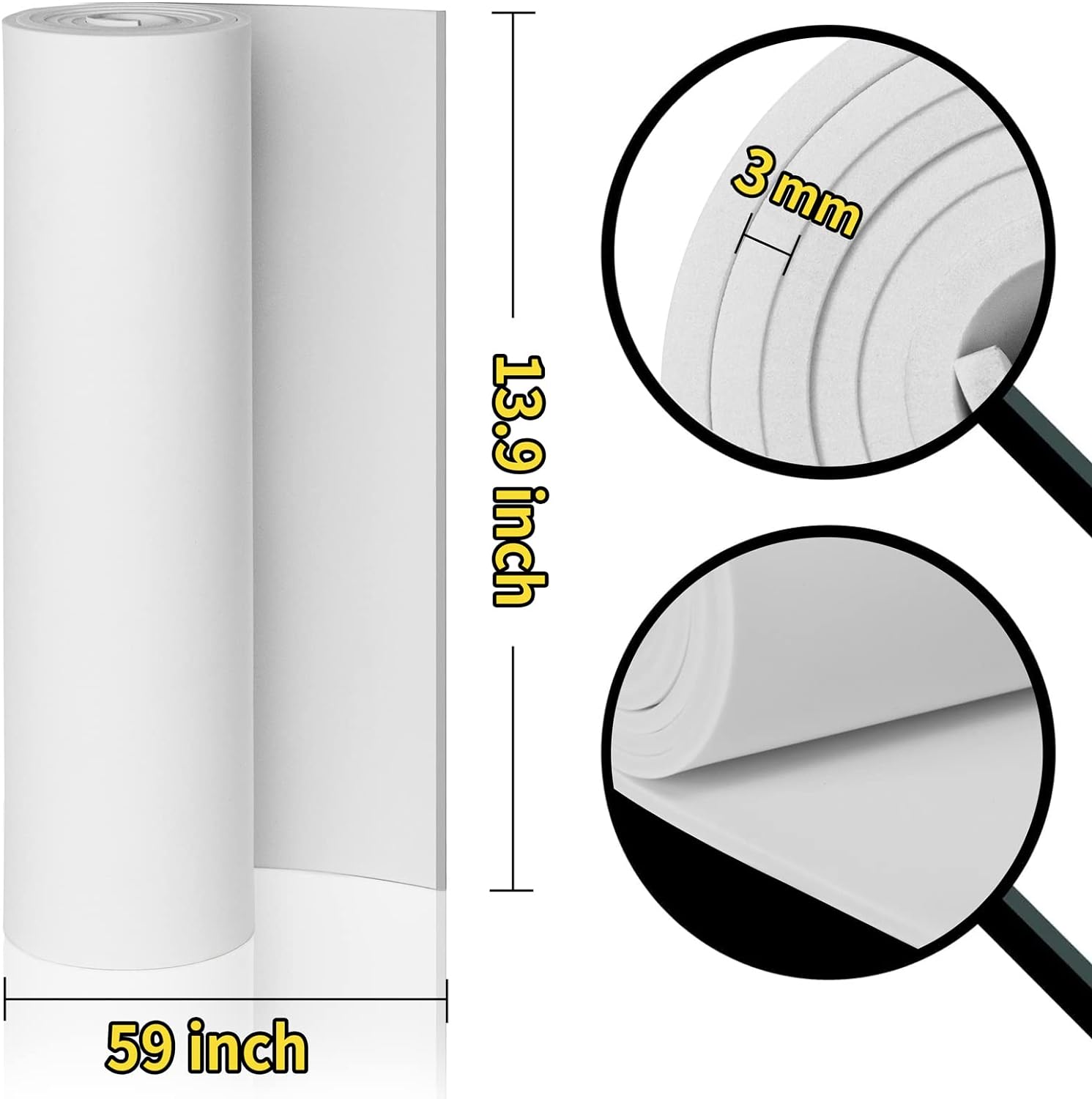 Premium Cosplay Eva Foam Sheet 3mm Thick 1mm to 10mm White Foam Sheets Roll 59"x13.9" High Density 86kg/m3 For Cosplay Costume Crafts DIY Projects By PAIDU