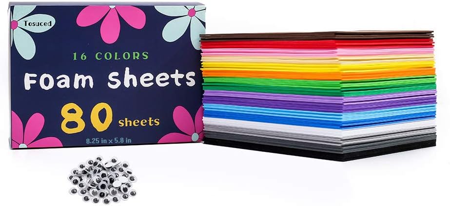 80 Pcs Eva Foam Handicraft Sheets Craft Foam Sheets Assorted Colorful For Craft Projects Kids DIY Projects Classroom Parties And More 16 Colors 8.25x5.8 Inches By PAIDU