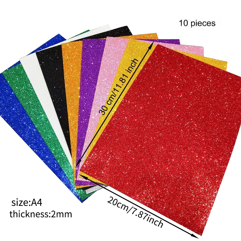 10 Pieces A4 Glitter Foam Paper Sheets Sparkling Eva Sponge Paper Multicolor For Handmade DIY Card Crafts School Project Scrapbooking Decorative Pendant NO-adhesive No Glue By PAIDU