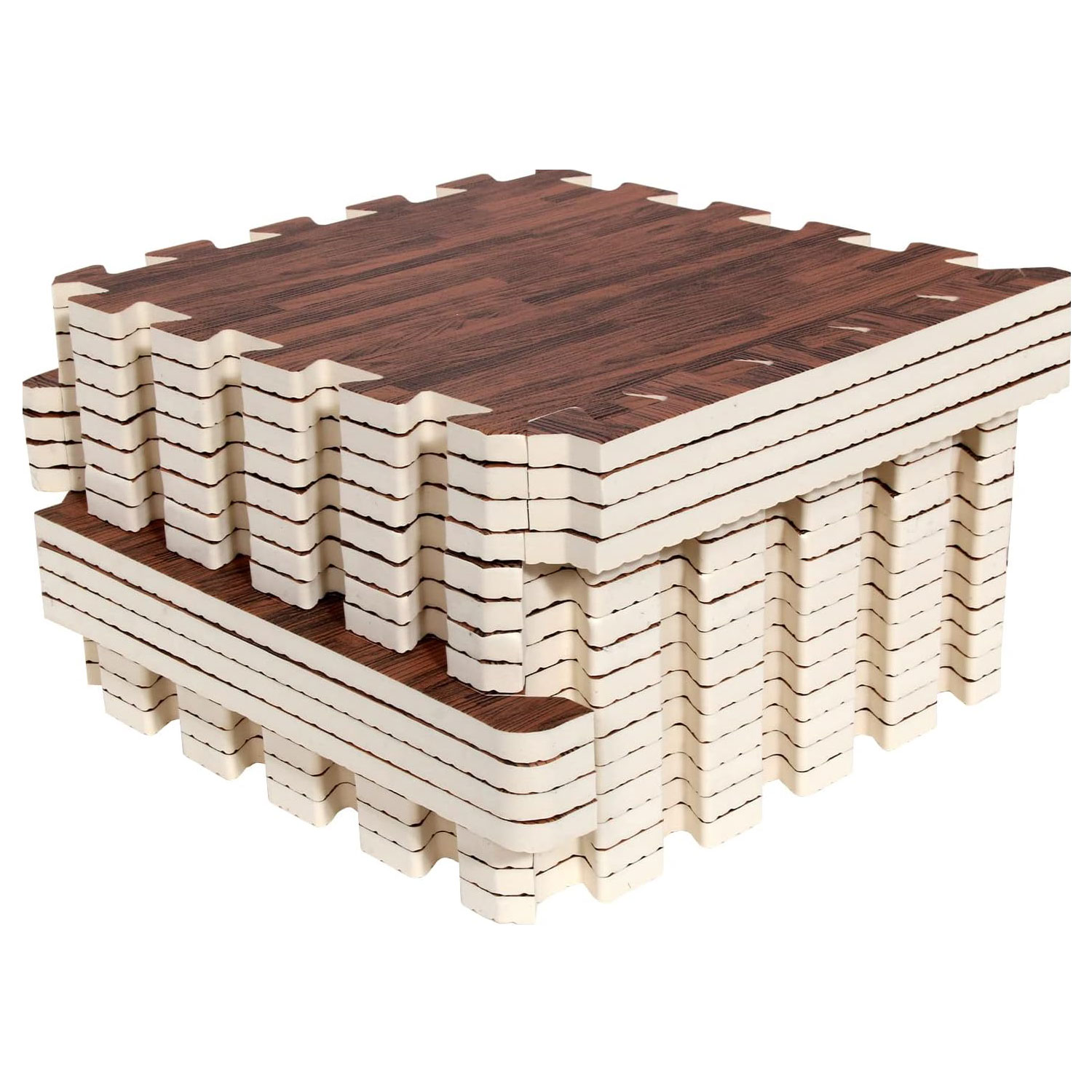 16pcs Interlocking Printed Wood Grain Eva Foam Mats Protective Floor Tiles Exercise Play Mat For Kids Room Parlor Bedroom Home 11.8" x 11.8" Wood Grain Brown By PAIDU