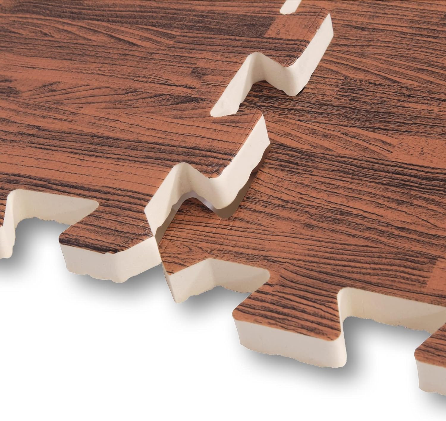 16pcs Interlocking Printed Wood Grain Eva Foam Mats Protective Floor Tiles Exercise Play Mat For Kids Room Parlor Bedroom Home 11.8" x 11.8" Wood Grain Brown By PAIDU