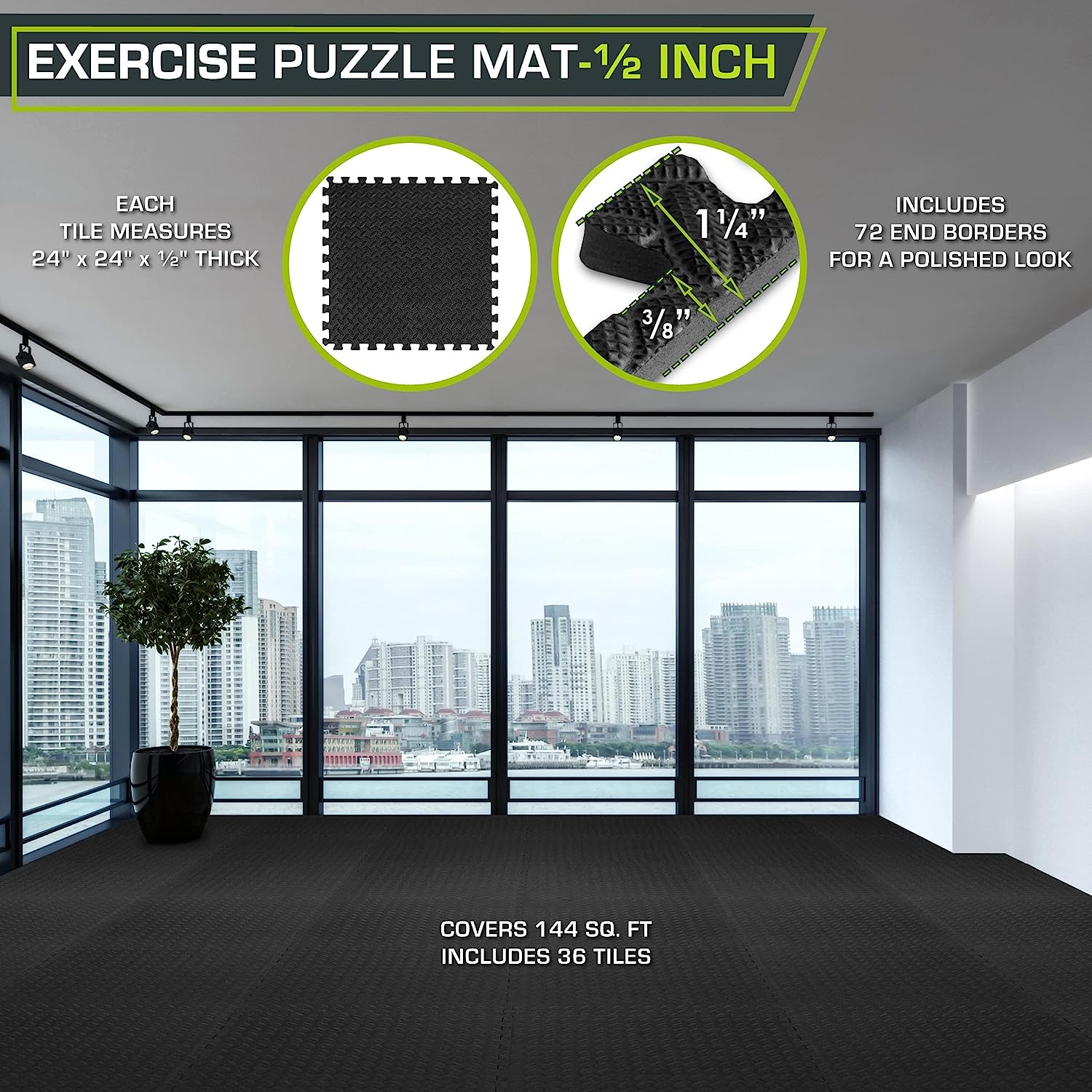 Puzzle Exercise Mat ½” Eva Interlocking Foam Floor Tiles For Home Gym Mat For Home Workout Equipment Floor Padding For Kids Available In Packs Of 24 SQ FT 48 SQ FT 144 SQ FT By PAIDU