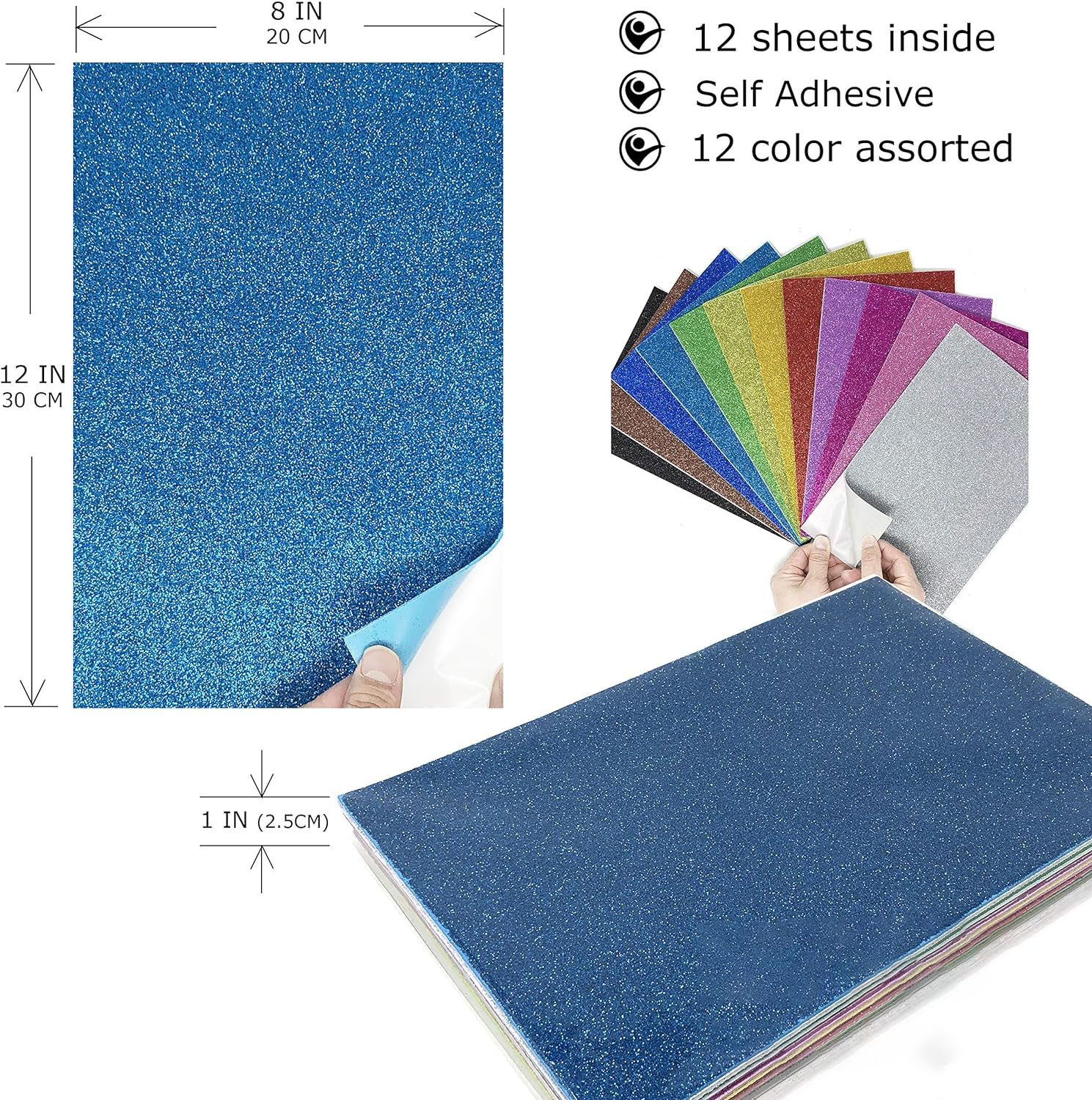 12 Pack Glitter Eva Foam Paper 8x12 Sheets Assorted Colors Perfect For Kids Art Projects And Classrooms Or Cosplay Adhesive Assorted By PAIDU